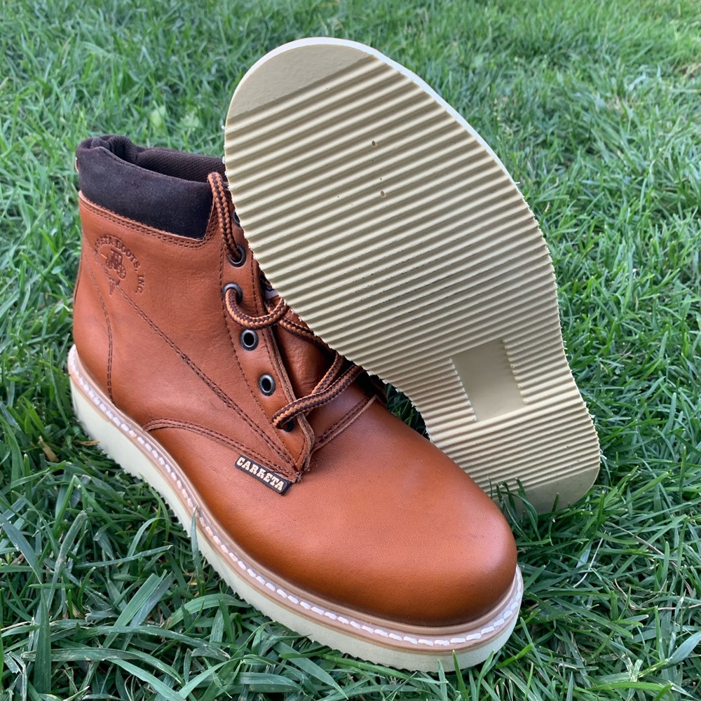 Men's STEEL TOE Work Lace-up Leather Boots Tan